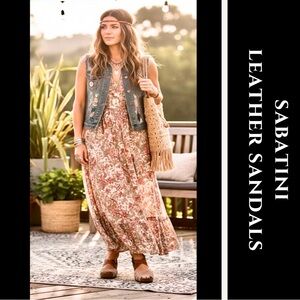 Women's Leather Wedge Sandals - Brown and Tan